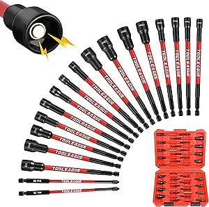 TOOLEAGUE 18Pcs Magnetic Nut Driver Set, Metric and SAE 6 IN Long Shank Nut Driver Bits for Impact Drill,Socket Set with Tool Box