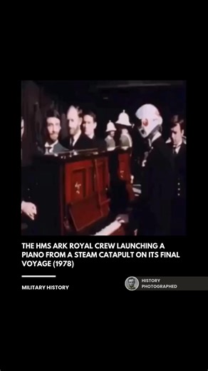 During its final voyage in 1978, the crew of the HMS Ark Royal famously used a steam catapult to launch an old piano into the sea as part of a traditional end-of-service celebration. This bizarre stunt served as a morale-boosting ritual, marking the decommissioning of the massive carrier by demonstrating the catapult's power with a final, nonmilitary payload. Credit: AP Archive | History In Pictures