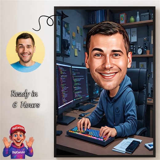 Custom Computer Engineer Caricature – Personalized IT Professional Digital Portrait Gift - Etsy