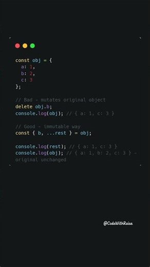 How to Remove a Property from Object Without Mutating It #coding #javascript #shorts