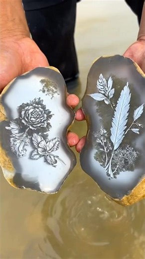 Check This Out! After This Stone Was Split, It Revealed a Rose Pattern Inside😱 #satisfying #shorts