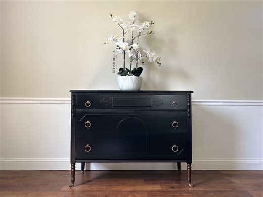 Black Lacquer Antique Dresser: Modern Entryway Console, Bedroom Storage - Etsy