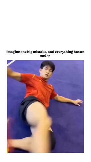 Yuvraj Singh binjhiya on Instagram: "- This Instagram post features a 11-second clip of a young Chinese male gymnast in a red uniform performing a floor exercise split that results in his shorts slipping down, exposing his buttocks in a classic wardrobe malfunction. - The caption “imagine one big mistake, and everything has an end💀” wittily captures the instant humiliation, turning a routine athletic error into viral comedy with 831k views and 1.8k likes within hours. - Replies lean into dark h