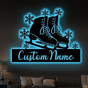 Personalized Ice Skating Metal Wall Art With LED Light, Custom Name Skater Decor Gift - Etsy