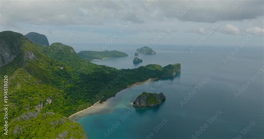 Tropical Island with beach. Islets in El Nido in the Philippines. Palawan.