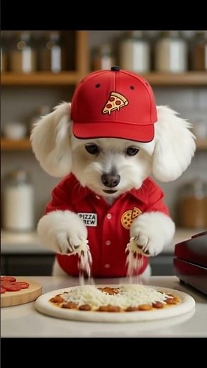 Puppy works at a pizza shop. #cute #dog #funny