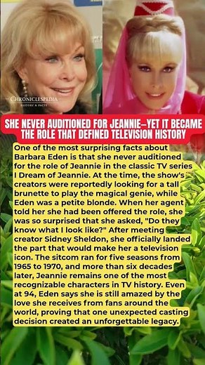 She never auditioned for Jeannie yet it became the role that defined televisiin history#barbaraeden