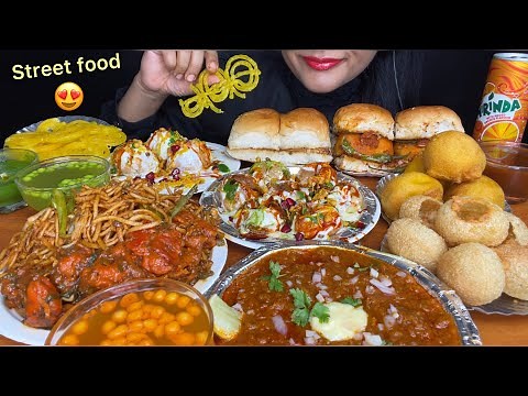 ASMR EATING INDIAN STREET FOOD,DAHI PURI,PANIPURI,PAVBAJI,DAHIBALLA,CHOWMEIN,MANCHURIAN*FOOD VIDEOS*