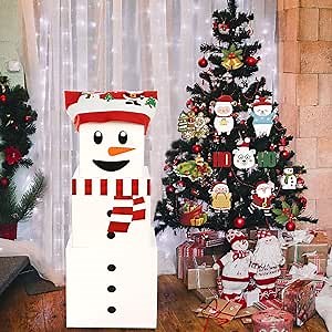 Joy Bang Christmas Gift Boxes with Lids for Presents, Xmas Boxes for Gifts Large Snowman Nesting Boxes Christmas Eve Stacking Stackable Storage Decorative Boxes Decorations Party