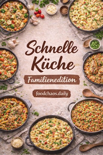 Wir kennen es alle: Man hat Hunger, die Familie wartet, aber keine Lust auf stundenlanges Kochen. Genau dafür ist diese Reihe da 🤍 Einfache Gerichte, wenig Aufwand, wenig Abwasch – aber trotzdem warmes Essen für alle am Tisch. Meine Schnelle Küche – Familienedition ist für echte Alltage gemacht, nicht für perfekte Küchen. Speicher dir die Rezepte ab, sie retten dir garantiert noch viele stressige Tage. Rezepte & Grafiken: foodchaos.daily Gerne nachkochen und teilen, aber bitte nicht ohne Namen 