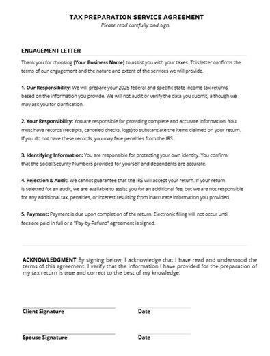 Tax Preparer Business Bundle | Client Intake Form & Service Agreement | Tax Client Onboarding Packet | Canva Template | 2026 Tax Season Kit - Etsy