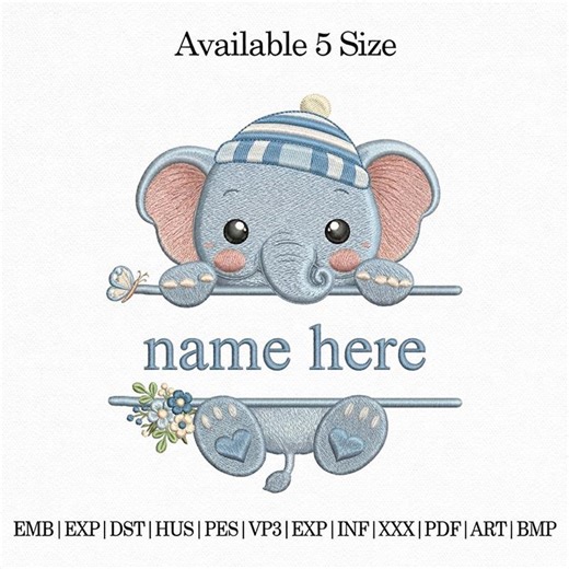 Personalized Elephant Embroidery Design, Baby Name Embroidery, Cute Elephant Embroidery File, Custom Name Nursery Design, Baby Shower Gift - Etsy