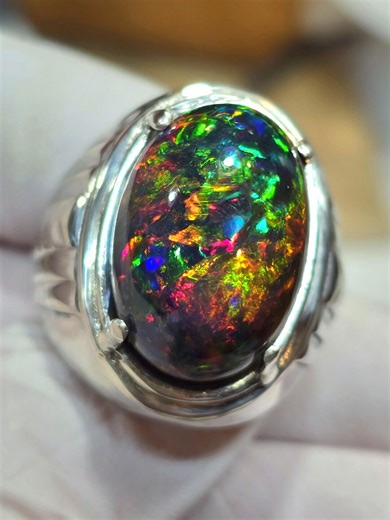 Gift for Him, Black Opal Ring, Men's Ring, Men's Opal Ring, Black Fire Opal Ring, Natural Opal Ring, Big Opal Ring, Real Opal Ring - Etsy
