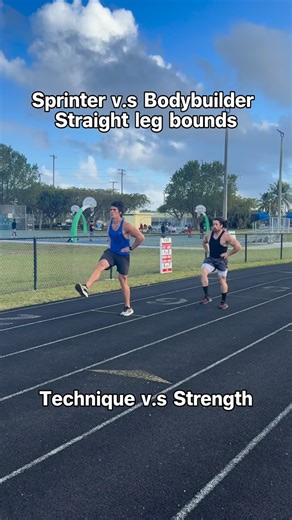 Adam Morales Garciga on Instagram: "Sprinter v.s Bodybuilder Straight leg bounds @shape_shifter_02 @gymshark 10% off code PLANETARY10 Training programs link in bio (Patreon) #fyp #shorts #fitness #gym #track"