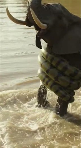 Elephant Faces a Giant Snake #anaconda #snakeattack #wildlife #shorts