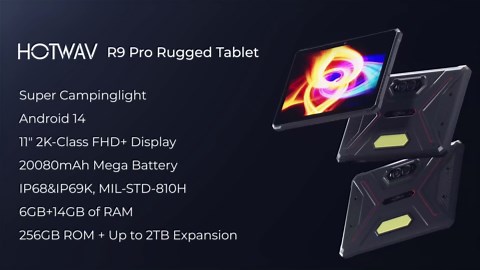HOTWAV R9 Pro 2025 Rugged Tablet Android 14-2K 11 Inch 20080mAh Waterproof Tablet, 20GB+256GB/2TB SD Outdoor Tablets, 64MP+16MP Camera IP68&IP69K/Dual SIM 4G/WiFi 5/Face ID, GPS/OTG/Camping Lantern