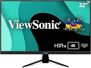 ViewSonic VX3267U-4K 4K UHD 32 Inch IPS Monitor with 65W USB C, HDR10 Content Support, Ultra-Thin Bezels, Eye Care, HDMI, and DP Input, Black