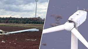 PHOTOS: Blade breaks off wind turbine, falls into Mass. cranberry bog
