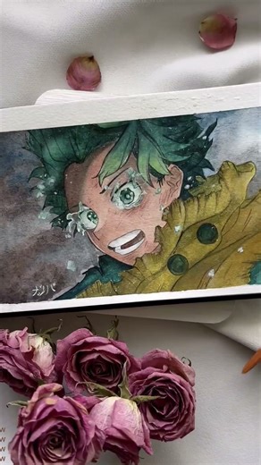 I drew izuku midoriys from My Hero Academia with watercolour and gouache