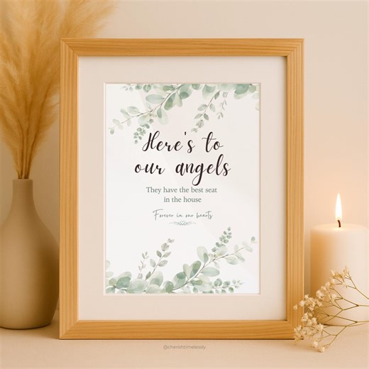 Here’s to Our Angels – Memorial Table Sign Printable, Greenery Collection, Celebration of Life - Etsy