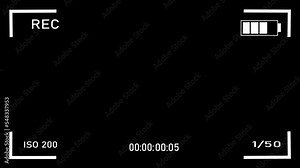 Camera recording screen overlay with alpha channel. Dslr camera frame viewfinder, screen of video recorder digital display with multiple settings and timer. 4K Camcorder Interface for Camcorders.