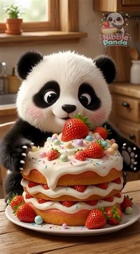 Cute Panda Eating Giant Strawberry Cake 🍓🐼 | ASMR Panda Mukbang #shorts #asmreating #dessert