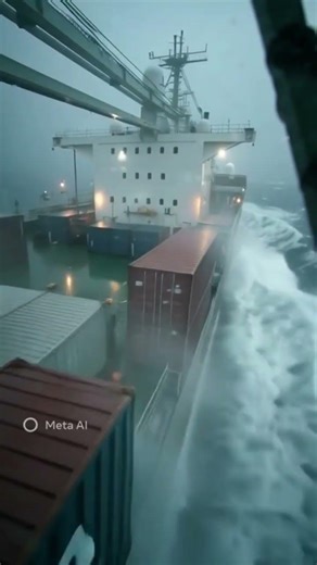 deck of a large cargo ship during rough sea conditions