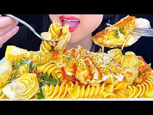 ASMR MUKBANG | Creamy Pasta Sun Dried Tomato Chicken & Artichoke | Eating Sounds | ASMR Phan