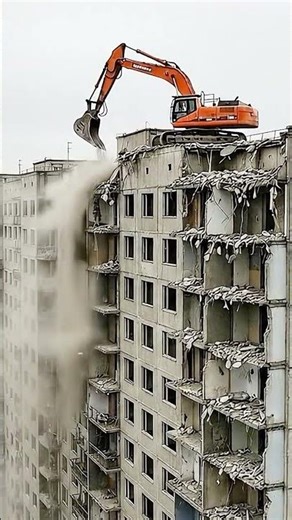 Excavator on Rooftop – High-Rise Demolition Like Never Before!