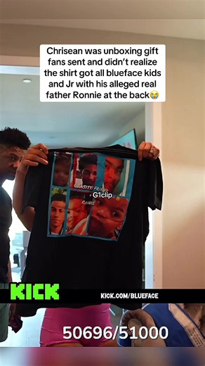 Chrisean was unboxing gift fans sent and didn’t realize the shirt got all blueface kids and Jr with his alleged real father Ronnie at the back😭#chriseanrock #chriseanrock #fyp