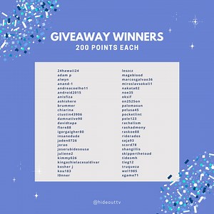 1.3K views · 99 reactions | Congratulations to Hideout’s 50 winners of our 10,000-point giveaway, where every winner receives 200 points!  Don’t forget to enter Hideout Giveaways, and check back for new giveaways each month!  For more earning opportunities, follow HideoutTV on Facebook, TikTok, and YouTube! #HideoutTV #freeentry #giveaway #earnpoints #redeemrewards #joinnow #enternow | PixelPoint TV | Facebook