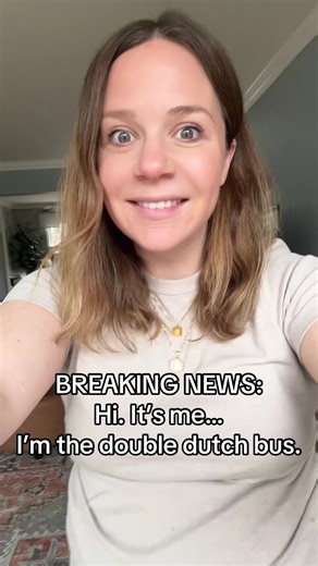 Beep beep… Two babies, one body, zero suspension system left. Wouldn’t trade this wild ride for anything. 🚌🤍 #twinpregnancy #twinpregnancyjourney #bumpdate #doubledutchbus #twins