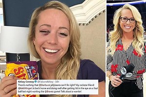 Horror moment MLB reporter Kelsey Wingert suffers broken eye socket after being struck in face by foul ball during Atlanta Braves clash against Philadelphia Phillies