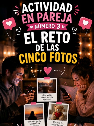 📸 Actividad en Pareja #3 : El Reto de las 5 Fotos A veces no hace falta hablar horas para sentirse cerca. ❤️ Comparte 5 fotos que representen tu día, tus emociones o algo que te recuerde a tu pareja, y deja que adivine la historia detrás de cada una. Una forma divertida de mantener la conexión, especialmente en relaciones a distancia. 🌿 #Parejas #RelacionesADistancia #Amor #Psicología