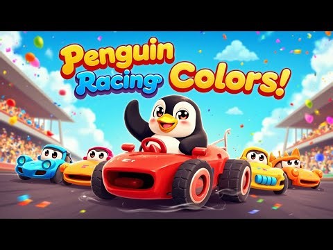 🐧 Penguins Racing Cars Learn Colors 🚗 | Fun Nursery Rhyme Song for Toddlers 🎶