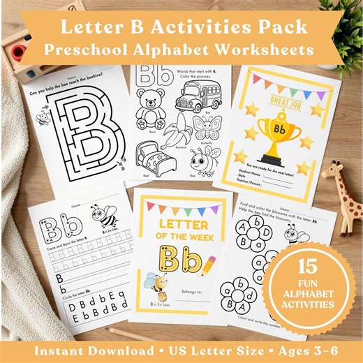 Letter B Activities Pack, Preschool Alphabet Worksheets, Ages 3-6 (instant Download) - Etsy