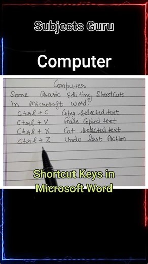 Some Basic Editing Shortcuts in MS Word 🖥️⌨️ @SubjectsGuruClasses
