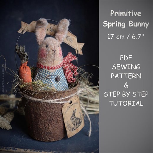 PDF Pattern & Tutorial Spring Bunny 17 Cm 6.7" Primitive Bunny Pattern, Primitive Doll, Bunny Sewing Pattern, Easter Decor, Easter Bunny - Etsy UK
