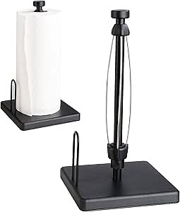 Tissue Towel Holder Stand,Tissue Towel Stand with Ratchet System for Kitchen Bathroom,Stainless Steel Tear Tissue Towel Roll Holders for Standard and Jumbo Size Tissue Rolls (Square, Black)