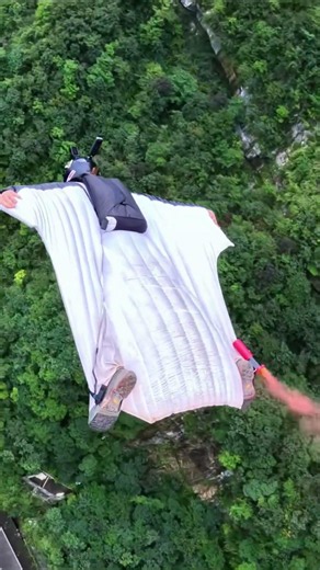 First-person view of wingsuit flying at Tianmen Mountain