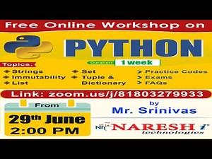 Free Workshop on PYTHON @ 2:00 PM (IST) by Mr.Srinivas from 29th June