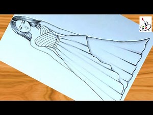 How to draw a girl in Beautiful Dress || Easy Girl Drawing || Easy Pencil Sketch for Beginners