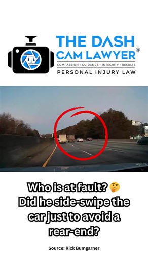 Who is at fault? 🤔 Did he side-swipe the car just to avoid a rear-end? A split-second decision that caused a crash. 🛣️💥 In this I-285 footage, the traffic in front of the dump truck slows down suddenly. Instead of braking in time, the truck driver swerves into the left lane—straight into the side of a car that was already clearly ahead of him. As an injury lawyer, this looks like a classic case of Failure to Maintain Lane (OCGA § 40-6-48). A driver cannot merge just because they are about to 