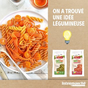 Avez-vous goûté nos nouveautés Saint-Eloi ? Des torsades aux pois cassés ou lentilles corail, 100% légumineuses. Elles sont sources de fibres, riches en protéines, sans gluten et fabriquées en 🇫🇷 Sans oublier le nutriscore A 👌 | Intermarché