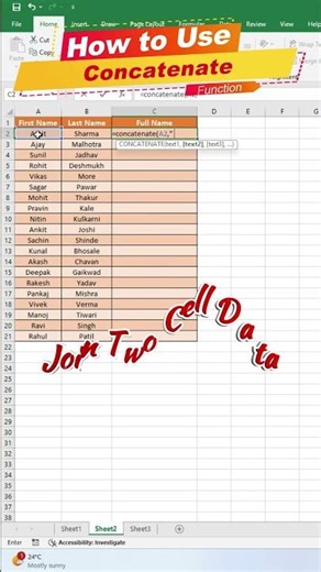 🔥Excel CONCATENATE Magic 😱 | Join Text in Seconds | #excelshorts