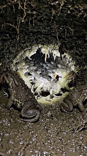 100+ Toads in ONE Mud Hole! Raw Micro-Camera POV 🐸 #Shorts