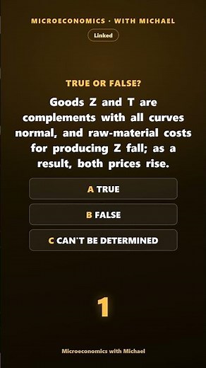 True or False? Goods Z and T are complements with all curves normal, and raw-material costs for prod