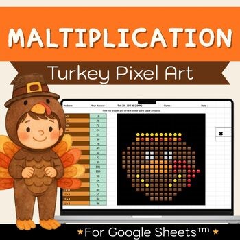 Multiplication Fact Practice | Turkey Pixel Art | Thanksgiving Distance Learning