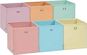 SONGMICS Storage Cubes, Set of 6 Foldable Storage Boxes, 13 x 13 x 13 Inches, Closet Organizers for Shelf, Rainbow Storage Bins, Colorful Fabric Bins for Bedroom, Living Room URFB233X01