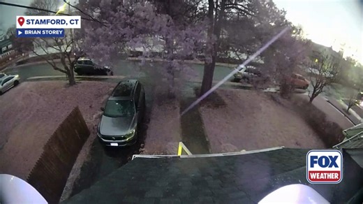 CAUGHT ON CAMERA 📷 :A security camera in Stamford, Connecticut captured a strong storm that produced lightning, high winds and hail. | FOX Weather